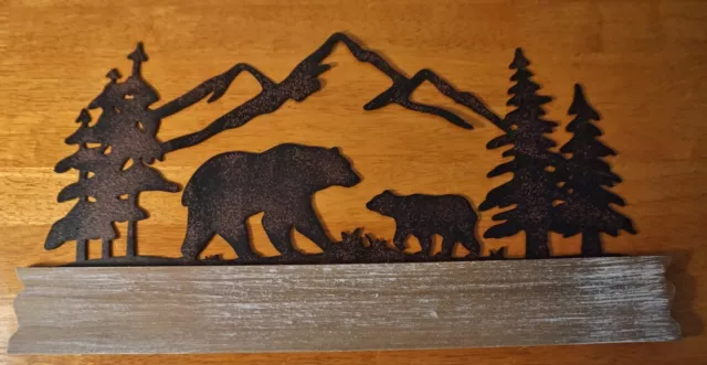 Mama Bear & Cub METAL SCULPTURE SIGN Forest Rustic Lodge Cabin Home Decor NEW