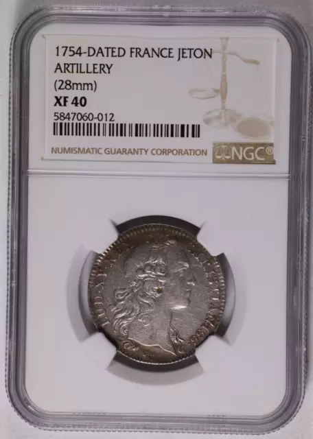 1754 France Jeton Artillery 28mm - NGC XF 40