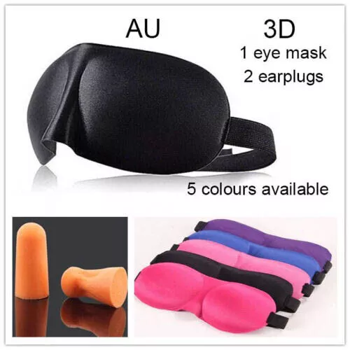 3D black Sleeping Eye Mask Blindfold Earplugs Shade Test Sleep Cover Light