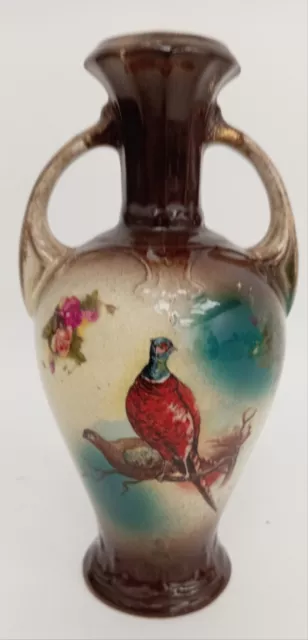 Vintage Devon Pottery Vase Pheasant Design Decorative Collectable 20cm
