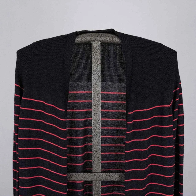 Talbots Navy Cardigan w/pink Stripes Women's Size SMALL Cotton, Rayon, Cashmere