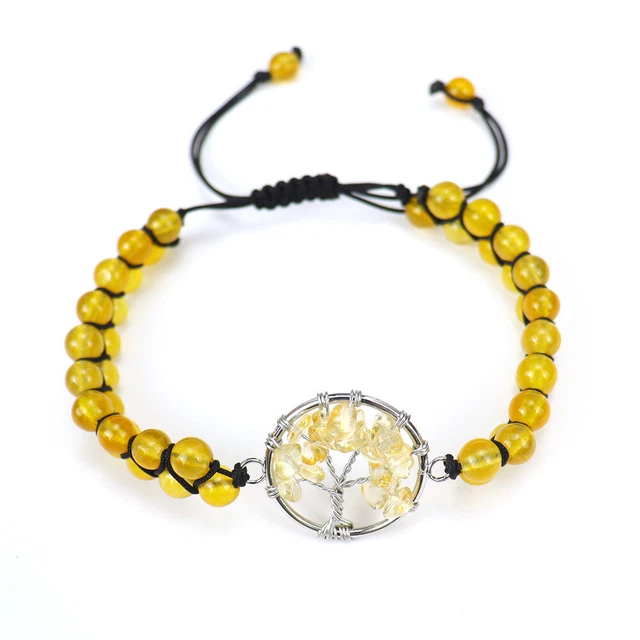 7 Chakra Tree Of Life Charm Bracelet Natural Citrine Gem Stones Reiki Healing