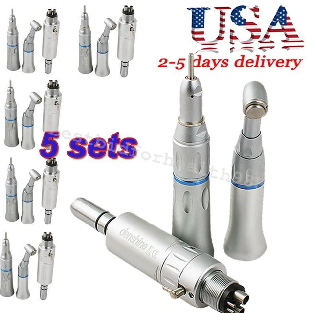 Denshine 5 sets Dental Low Speed Handpiece Straight Contra Handpiece Push 4H New
