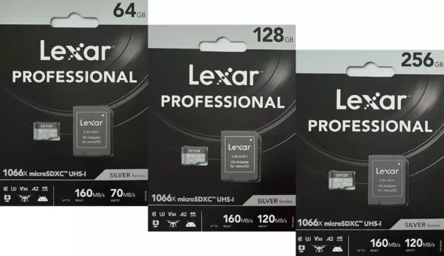 Lexar Professional microSD 64GB 128GB 256GB microSDXC class 10 UHS-1 U3 V30 A2