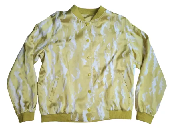 NWT FRNCH Brocade Bomber Jacket Satin Like Muted Gold Yellow Women's Size LARGE