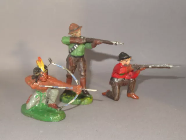 3 alte Elastolin Wild West Figuren Cowboys & Indianer 7 cm 1930er