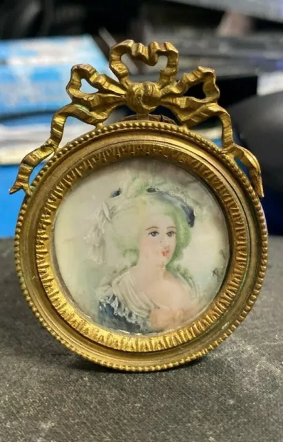 Antique Hand Painted French Miniature Portrait 18th Century Signed
