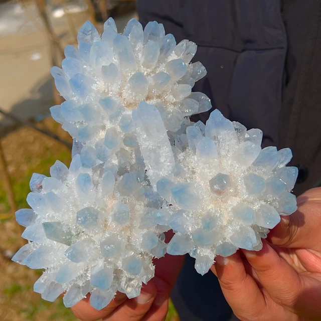 2.01LB New Find sky blue Phantom Quartz Crystal Cluster Mineral Specimen Healing