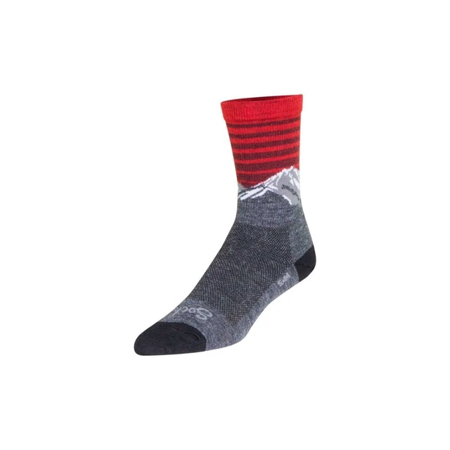 SockGuy Summit Wool Unisex Durable Itch Free Long 6 inch Gray/Red/White Socks