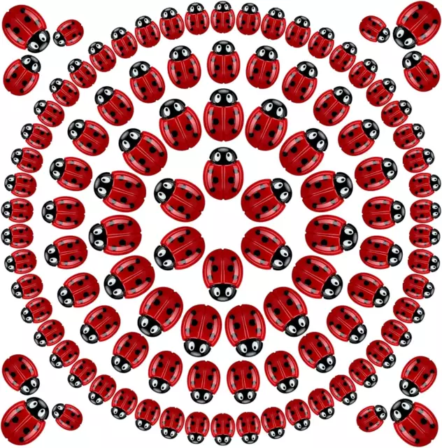 100 Pieces Tiny Resin Ladybug Ornaments Decor 0.98 Inch, 0.74 Inch, 0.55 Inch Ti