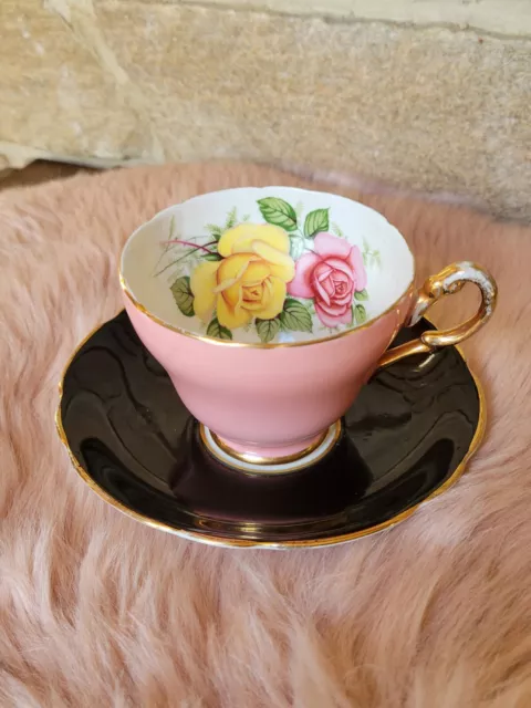 Ancienne Tasse Et Soucoupe Porcelaine Anglaise Décor Fleur Rose