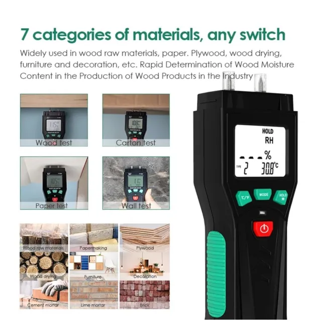 Pro Tool Timber Industry Damp Meter Moisture Detector Digital LCD Humidity Test