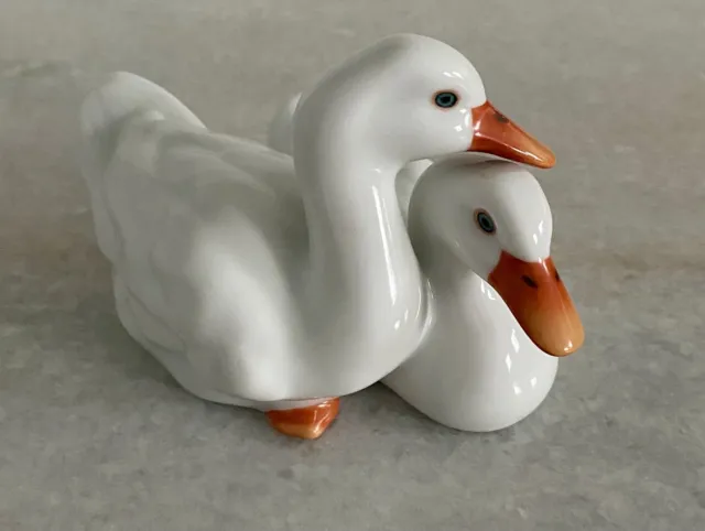 Vintage Herend Porcelain Hand Painted Pair of Ducks Love Birds Figurine