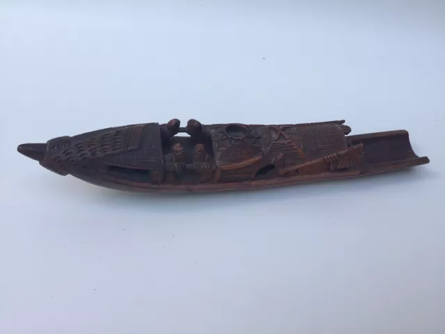 Antique 18 Century Chinese Handcarved Wood Bamboo River Boat Figurine