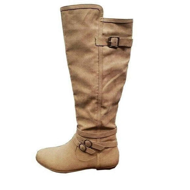 JustFab Womens Boot Size 7 Brown Suede Knee High Side Zip Pull-On Round Toe
