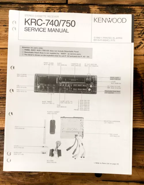 Kenwood KRC-740 KRC-750 Car Radio  Service Manual *Original*