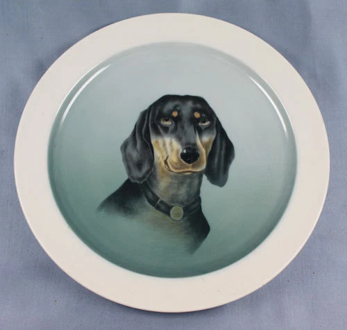 Dackel Plato de Porcelana Perro Salchicha Figura kästner Saxonia Muy Raro 1940