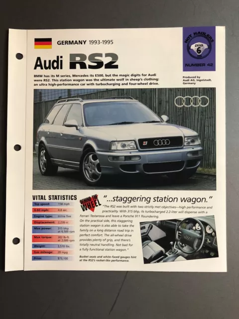 1993 - 1995 Audi RS2  Station Wagon "Hot Cars" Spec Sheet Folder Brochure L@@K