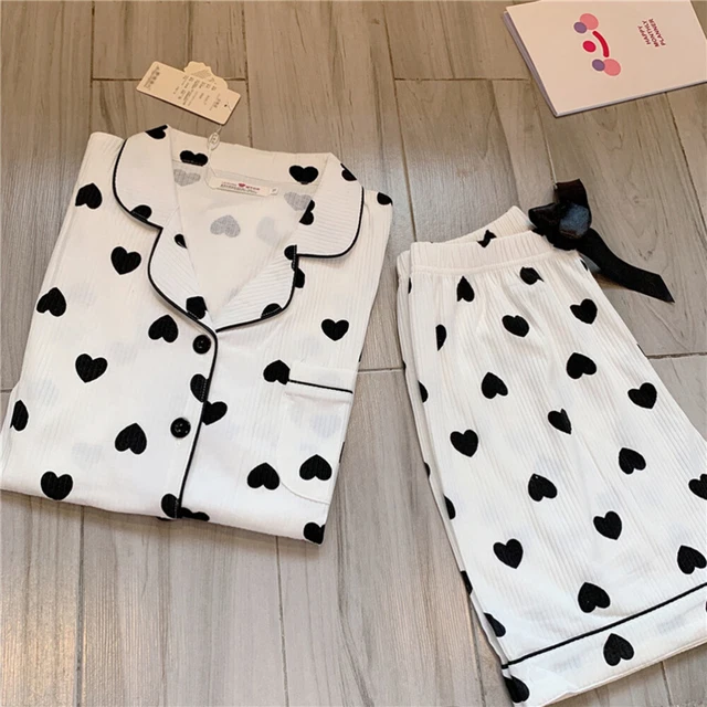 1 set camicia da notte estiva donna a maniche corte cotone stampa a punti ondulati