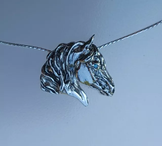Horse head w/ stone Pendant ONLY . Sterling Silver Necklace Equestrian Jewelry