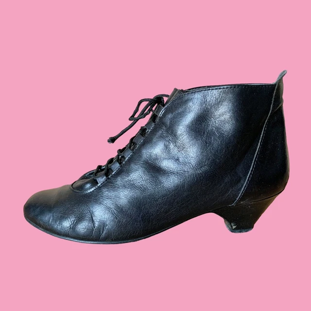 Stivaletti VERI VINTAGE ANNI '80 '90 in pelle nera streghe gotico vittoriano UK5