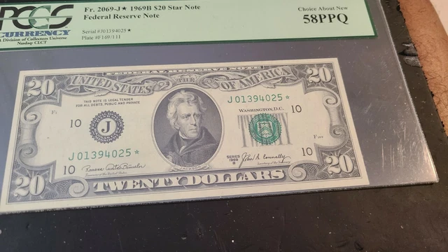 Fr.2069-J* 1969 B $20 Star Federal Reserve Note PCGS 58 PPQ