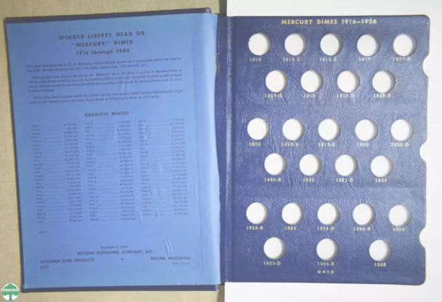 USED 1916 to 1945 MERCURY DIMES WHITMAN ALBUM #9413 - NO COINS