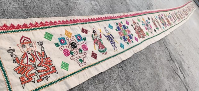 171" X 12" Old Boho Rabari Banjara Kuchi Mirror Embroidery Tapestry Trim