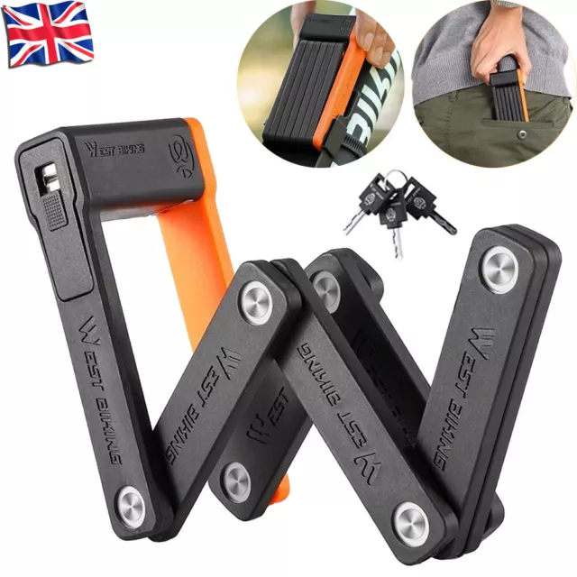 For MTB Bike Bicycle Portable Anti-theft Security Lock Folding Lock with 3 Keys