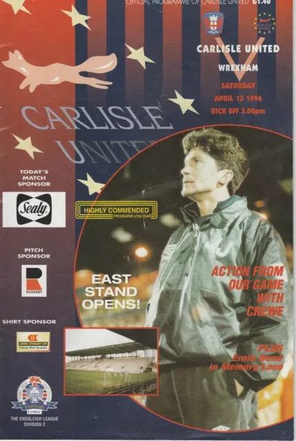 Carlisle United V Wrexham 13-4-1996 Division 2 Match Programme