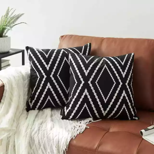 Aztec Polyester Blend Square Decorative Throw Pillow Set of 2  18 x 18 in Black