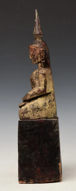 18th Century, Shan, Antique Tai Lue Burmese Wooden Seated Buddha 7