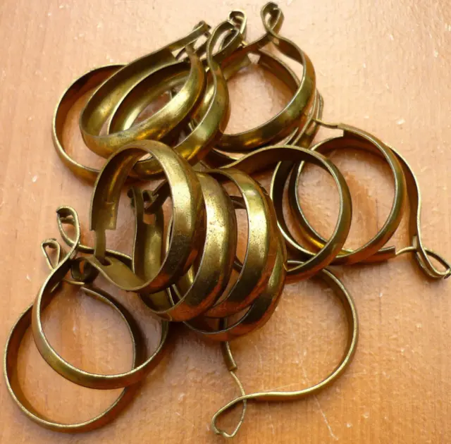 (14) Vintage Brass Finish 1-1/4" Clip-On Cafe Curtain Drapery Rings Aged Patina