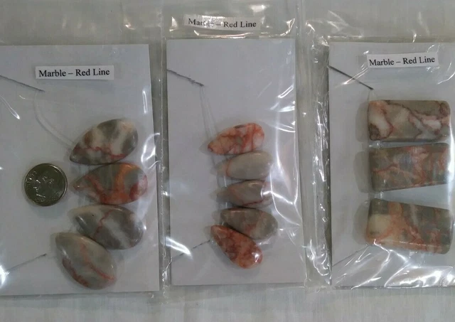 Lot of 3 Different  Redline Marble  Gemstone Focal Pendant Bead Sets