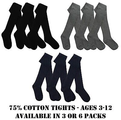 Girls Opaque School Tights 75% Soft Cotton Plain Winter Warm Thick Ages 3-12