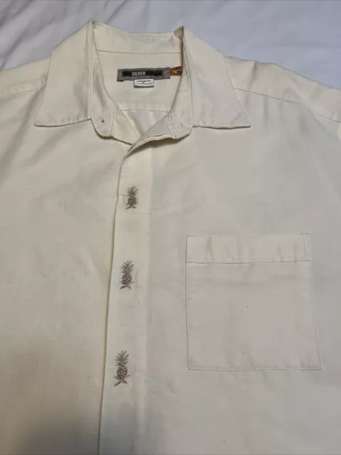 Quicksilver Edition Shirt Large Ivory Linen Blend Hawaiian Button Up Mens 2