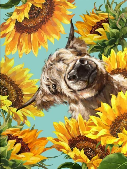 Diamond Painting 5D DIY Sunflower Cow Full Round Drill Rhinestone Picture