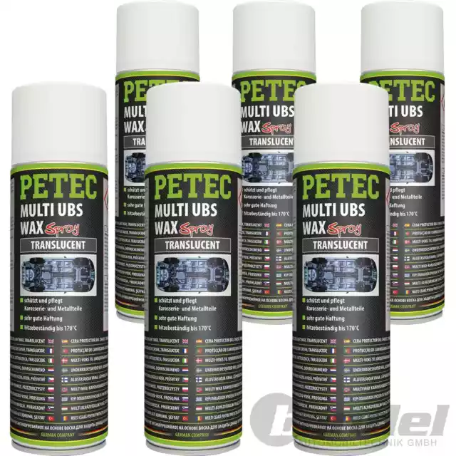 6x 500ml PETEC MUTLI UBS WAX TRANSPARENT SPRAY UNTERBODENSCHUTZ KORROSIONSSCHUTZ