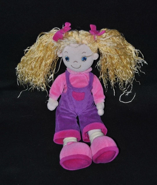 Peluche Doudou Poupée Mauve Fille NICOTOY Blond Rose Salopette Violet 37 Cm TTBE