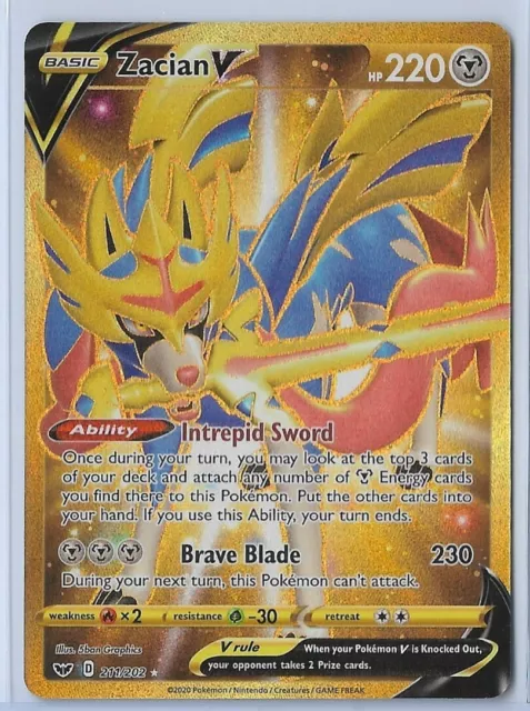 Pokemon TCG SS Zacian V Gold Holo Secret Rare Card