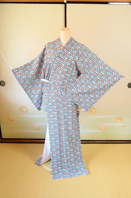 Kimono Komon Chemical fiber Women Japanese vintage Robe /482