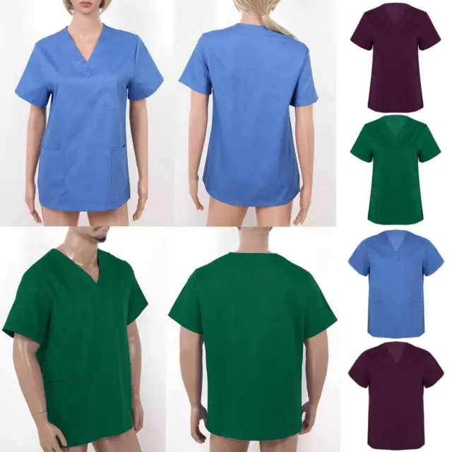 Unisex Short Sleeves Tunic Scrub Top Medical Uniform Nurse Hospital Shirts