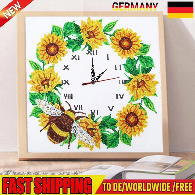 Aisen Wanduhr, Blumen, Diamond Painting, 5D, Kreuzstich, Diamant-Stickerei, Kuns