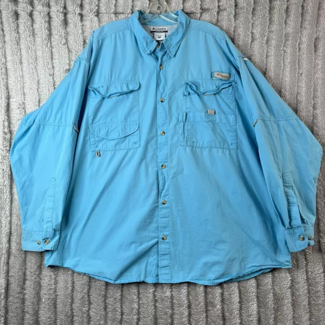 COLUMBIA PFG LONG Sleeve Shirt Mens XXL Blue Button Up Vented $12.00 ...