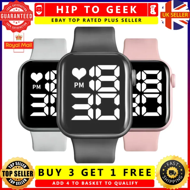 Sport Watch Digital Screen LED Wrist For Women Men Unisex Kids Boys Girls Uk