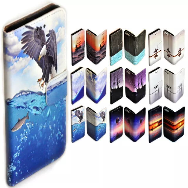 For Nokia Series - Seascape Theme Print Wallet Mobile Phone Case Cover #2