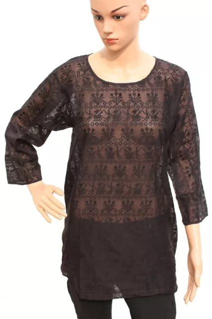 Isabel Marant Etoile Womens Black Alegra Cotton Embroidered Tunic Top Size M 38