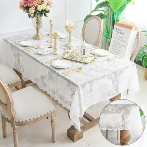 Rectangle Floral Tablecloth Lace White Dining Table Cover Home Furniture Covers