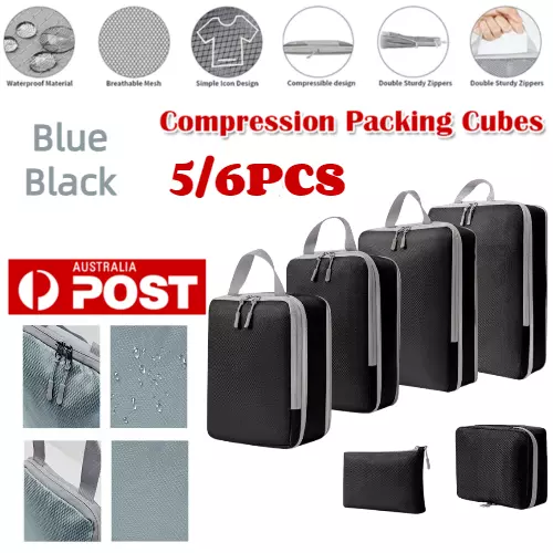 5/6PCS Travel Storage Suitcases Compression Bags Luggage Organiser Packing Cubes