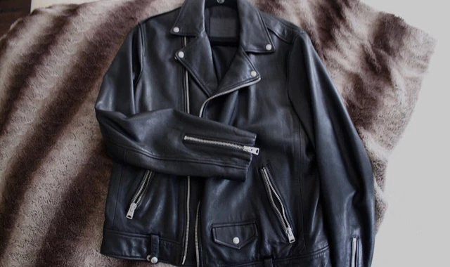 All Saints Black Leather Biker Jacket Men's Size Medium 